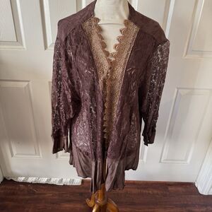 Channa FLAW Womens Open Rayon Cardigan M Brown Lace Fairy Grunge Whimsygoth Boho
